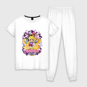 Женская пижама хлопок с принтом Sailor Moon Crystal в Новосибирске, 100% хлопок | брюки и футболка прямого кроя, без карманов, на брюках мягкая резинка на поясе и по низу штанин | sailor moon | аниме | анимэ | волосы | глаза | девочка | косы | луна в матроске | месяц | мультик | мультсериал | мультфильм | се | сейлор | сейлор ви | сейлор винера | сейлор марс | сейлор меркурий