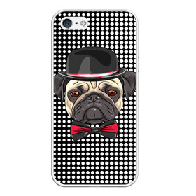 Чехол для iPhone 5/5S матовый с принтом Mr Pug в Новосибирске, Силикон | Область печати: задняя сторона чехла, без боковых панелей | animal | dog | pet | pug | puppy | арт | горошек | джентльмен | животные | кружочки | мопс | мопсик | пес | собаки | текстура | французский бульдог