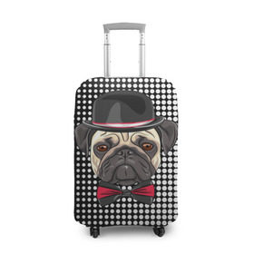Чехол для чемодана 3D с принтом Mr. Pug в Новосибирске, 86% полиэфир, 14% спандекс | двустороннее нанесение принта, прорези для ручек и колес | animal | dog | pet | pug | puppy | арт | горошек | джентльмен | животные | кружочки | мопс | мопсик | пес | собаки | текстура | французский бульдог