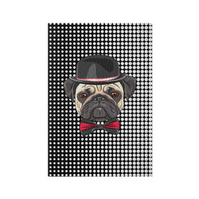 Обложка для паспорта матовая кожа с принтом Mr. Pug в Новосибирске, натуральная матовая кожа | размер 19,3 х 13,7 см; прозрачные пластиковые крепления | animal | dog | pet | pug | puppy | арт | горошек | джентльмен | животные | кружочки | мопс | мопсик | пес | собаки | текстура | французский бульдог