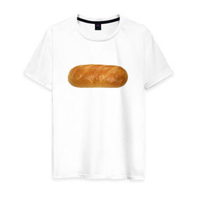 Мужская футболка хлопок с принтом Батон белого в Новосибирске, 100% хлопок | прямой крой, круглый вырез горловины, длина до линии бедер, слегка спущенное плечо. | батон | хлеб