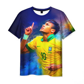 Мужская футболка 3D с принтом Neymar в Новосибирске, 100% полиэфир | прямой крой, круглый вырез горловины, длина до линии бедер | Тематика изображения на принте: neymar | неймар | сборная бразилии