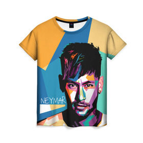 Женская футболка 3D с принтом Neymar в Новосибирске, 100% полиэфир ( синтетическое хлопкоподобное полотно) | прямой крой, круглый вырез горловины, длина до линии бедер | neymar | неймар | сборная бразилии