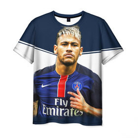 Мужская футболка 3D с принтом Neymar в Новосибирске, 100% полиэфир | прямой крой, круглый вырез горловины, длина до линии бедер | Тематика изображения на принте: neymar | psg | неймар | псж | сборная бразилии