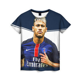 Женская футболка 3D с принтом Neymar в Новосибирске, 100% полиэфир ( синтетическое хлопкоподобное полотно) | прямой крой, круглый вырез горловины, длина до линии бедер | Тематика изображения на принте: neymar | psg | неймар | псж | сборная бразилии
