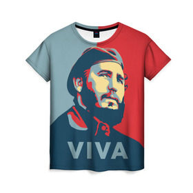 Женская футболка 3D с принтом Фидель Кастро в Новосибирске, 100% полиэфир ( синтетическое хлопкоподобное полотно) | прямой крой, круглый вырез горловины, длина до линии бедер | cuba | fidel | диктатор | коммунизм | куба | президент | фидель