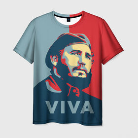 Мужская футболка 3D с принтом Фидель Кастро в Новосибирске, 100% полиэфир | прямой крой, круглый вырез горловины, длина до линии бедер | Тематика изображения на принте: cuba | fidel | диктатор | коммунизм | куба | президент | фидель