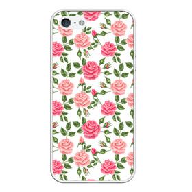 Чехол для iPhone 5/5S матовый с принтом РОЗЫ ПАТТЕРН ROSES PATTERN в Новосибирске, Силикон | Область печати: задняя сторона чехла, без боковых панелей | абстракция | коллаж | паттерн | растения | розы | цветы