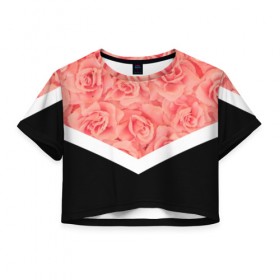 Женская футболка 3D укороченная с принтом Розы (в цвете) в Новосибирске, 100% полиэстер | круглая горловина, длина футболки до линии талии, рукава с отворотами | flowers | абстракция | растения | розовы | розы | треугольник | цветы | черно белый