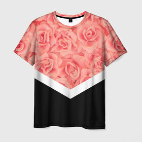 Мужская футболка 3D с принтом Розы (в цвете) в Новосибирске, 100% полиэфир | прямой крой, круглый вырез горловины, длина до линии бедер | flowers | абстракция | растения | розовы | розы | треугольник | цветы | черно белый