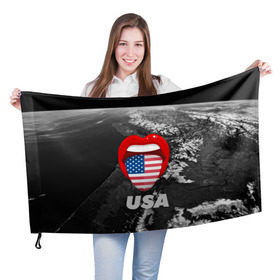 Флаг 3D с принтом USA в Новосибирске, 100% полиэстер | плотность ткани — 95 г/м2, размер — 67 х 109 см. Принт наносится с одной стороны | united states | united states of america | yankeeland | америка | планета | сша | язык