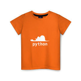 Детская футболка хлопок с принтом Питон - язык программирования в Новосибирске, 100% хлопок | круглый вырез горловины, полуприлегающий силуэт, длина до линии бедер | php | python | питон | программирование | слон