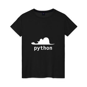Женская футболка хлопок с принтом Питон - язык программирования в Новосибирске, 100% хлопок | прямой крой, круглый вырез горловины, длина до линии бедер, слегка спущенное плечо | Тематика изображения на принте: php | python | питон | программирование | слон