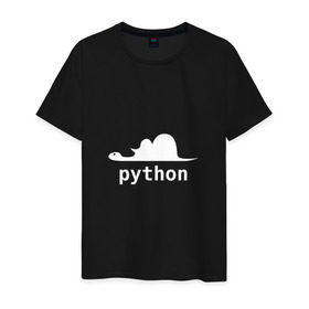 Мужская футболка хлопок с принтом Питон - язык программирования в Новосибирске, 100% хлопок | прямой крой, круглый вырез горловины, длина до линии бедер, слегка спущенное плечо. | Тематика изображения на принте: php | python | питон | программирование | слон