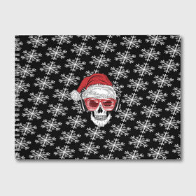 Альбом для рисования с принтом Santa Skull хипстер в Новосибирске, 100% бумага
 | матовая бумага, плотность 200 мг. | Тематика изображения на принте: дед мороз | новогодний | паттерн | санта | снег | снежинки