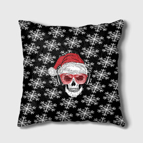 Подушка 3D с принтом Santa Skull хипстер в Новосибирске, наволочка – 100% полиэстер, наполнитель – холлофайбер (легкий наполнитель, не вызывает аллергию). | состоит из подушки и наволочки. Наволочка на молнии, легко снимается для стирки | Тематика изображения на принте: дед мороз | новогодний | паттерн | санта | снег | снежинки