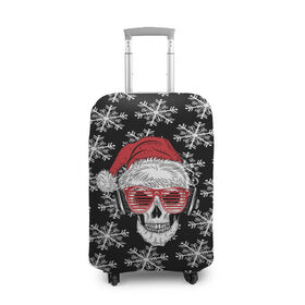 Чехол для чемодана 3D с принтом Santa Skull хипстер в Новосибирске, 86% полиэфир, 14% спандекс | двустороннее нанесение принта, прорези для ручек и колес | Тематика изображения на принте: дед мороз | новогодний | паттерн | санта | снег | снежинки