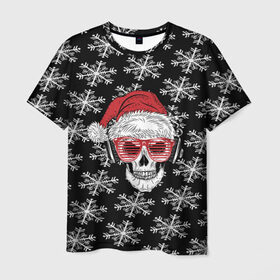 Мужская футболка 3D с принтом Santa Skull хипстер в Новосибирске, 100% полиэфир | прямой крой, круглый вырез горловины, длина до линии бедер | дед мороз | новогодний | паттерн | санта | снег | снежинки