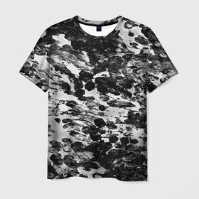 Мужская футболка 3D с принтом Чёрно-серые пятна в Новосибирске, 100% полиэфир | прямой крой, круглый вырез горловины, длина до линии бедер | watercolor | абстракция красок | акварель | брызги красок | живопись | краска | потертость красок | текстуры | черно белый