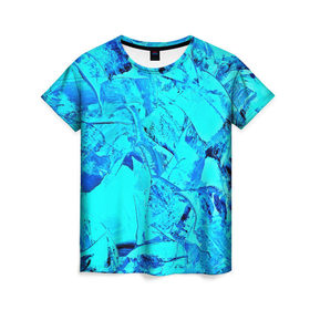 Женская футболка 3D с принтом Голубые краски в Новосибирске, 100% полиэфир ( синтетическое хлопкоподобное полотно) | прямой крой, круглый вырез горловины, длина до линии бедер | Тематика изображения на принте: watercolor | абстракция красок | акварель | брызги красок | краска | потертость красок