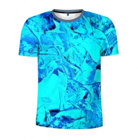 Мужская футболка 3D спортивная с принтом Голубые краски в Новосибирске, 100% полиэстер с улучшенными характеристиками | приталенный силуэт, круглая горловина, широкие плечи, сужается к линии бедра | watercolor | абстракция красок | акварель | брызги красок | краска | потертость красок