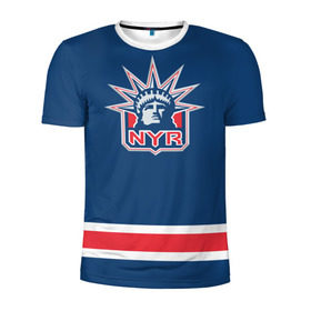 Мужская футболка 3D спортивная с принтом New York Rangers 2017 в Новосибирске, 100% полиэстер с улучшенными характеристиками | приталенный силуэт, круглая горловина, широкие плечи, сужается к линии бедра | Тематика изображения на принте: new york rangers | nhl | спорт | хоккей