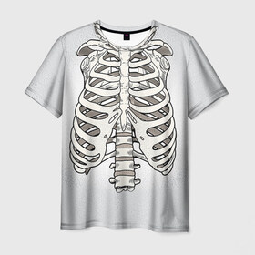 Мужская футболка 3D с принтом Грудная клетка в Новосибирске, 100% полиэфир | прямой крой, круглый вырез горловины, длина до линии бедер | Тематика изображения на принте: halloween | skeleton | грудная клетка | кости | ребра | скелет | хэллоуин