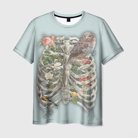Мужская футболка 3D с принтом Грудная клетка в Новосибирске, 100% полиэфир | прямой крой, круглый вырез горловины, длина до линии бедер | Тематика изображения на принте: halloween | skeleton | грудная клетка | кости | ребра | скелет | хэллоуин