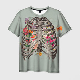 Мужская футболка 3D с принтом Грудная клетка в Новосибирске, 100% полиэфир | прямой крой, круглый вырез горловины, длина до линии бедер | halloween | skeleton | грудная клетка | кости | ребра | скелет | хэллоуин
