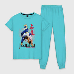 Женская пижама хлопок с принтом Дзюдо в Новосибирске, 100% хлопок | брюки и футболка прямого кроя, без карманов, на брюках мягкая резинка на поясе и по низу штанин | judo | борьба | единоборство