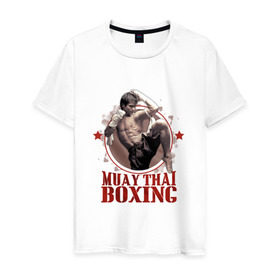 Мужская футболка хлопок с принтом Тайский бокс в Новосибирске, 100% хлопок | прямой крой, круглый вырез горловины, длина до линии бедер, слегка спущенное плечо. | muay thai boxing