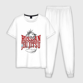 Мужская пижама хлопок с принтом jiu jitsu в Новосибирске, 100% хлопок | брюки и футболка прямого кроя, без карманов, на брюках мягкая резинка на поясе и по низу штанин
 | Тематика изображения на принте: боевое искусство | джиу джитсу