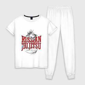 Женская пижама хлопок с принтом jiu jitsu в Новосибирске, 100% хлопок | брюки и футболка прямого кроя, без карманов, на брюках мягкая резинка на поясе и по низу штанин | боевое искусство | джиу джитсу