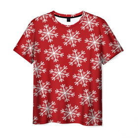 Мужская футболка 3D с принтом Новогодние Снежинки в Новосибирске, 100% полиэфир | прямой крой, круглый вырез горловины, длина до линии бедер | дед | дед морозо | клаус | новый год | подарки | санта | санта клаус | снег | снеговик | снежинки | холод