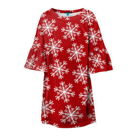 Детское платье 3D с принтом Новогодние Снежинки в Новосибирске, 100% полиэстер | прямой силуэт, чуть расширенный к низу. Круглая горловина, на рукавах — воланы | Тематика изображения на принте: дед | дед морозо | клаус | новый год | подарки | санта | санта клаус | снег | снеговик | снежинки | холод