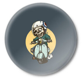 Значок с принтом Зомби в Новосибирске,  металл | круглая форма, металлическая застежка в виде булавки | мотоцикл | скелет | череп | шлем