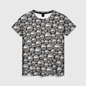 Женская футболка 3D с принтом Серебряные шары в Новосибирске, 100% полиэфир ( синтетическое хлопкоподобное полотно) | прямой крой, круглый вырез горловины, длина до линии бедер | серебро | шар | шарики | шары