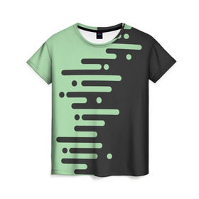 Женская футболка 3D с принтом Геометрический Инь Янь в Новосибирске, 100% полиэфир ( синтетическое хлопкоподобное полотно) | прямой крой, круглый вырез горловины, длина до линии бедер | геометрия | зеленый | линии | полосы | фисташковый | черный