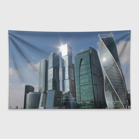 Флаг-баннер с принтом Москва-сити в Новосибирске, 100% полиэстер | размер 67 х 109 см, плотность ткани — 95 г/м2; по краям флага есть четыре люверса для крепления | 870 лет | city | moscow | выставочная | деловой центр | день города | красная пресня | краснопресненская набережная | москва сити