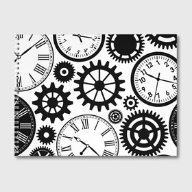 Альбом для рисования с принтом Часы и шестеренки в Новосибирске, 100% бумага
 | матовая бумага, плотность 200 мг. | Тематика изображения на принте: pattern | узор | часы