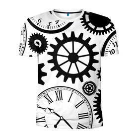 Мужская футболка 3D спортивная с принтом Часы и шестеренки в Новосибирске, 100% полиэстер с улучшенными характеристиками | приталенный силуэт, круглая горловина, широкие плечи, сужается к линии бедра | pattern | узор | часы