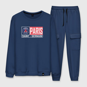 Мужской костюм хлопок с принтом Paris Saint-Germain - New collections 2018 в Новосибирске, 100% хлопок | на свитшоте круглая горловина, мягкая резинка по низу. Брюки заужены к низу, на них два вида карманов: два “обычных” по бокам и два объемных, с клапанами, расположенные ниже линии бедра. Брюки с мягкой трикотажной резинкой на поясе и по низу штанин. В поясе для дополнительного комфорта — широкие завязки | psg | псж