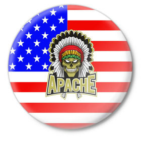 Значок с принтом Индейцы Apache в Новосибирске,  металл | круглая форма, металлическая застежка в виде булавки | Тематика изображения на принте: apache | usa | америка | американец | индейцы | символика америки | сша