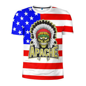 Мужская футболка 3D спортивная с принтом Индейцы Apache в Новосибирске, 100% полиэстер с улучшенными характеристиками | приталенный силуэт, круглая горловина, широкие плечи, сужается к линии бедра | apache | usa | америка | американец | индейцы | символика америки | сша