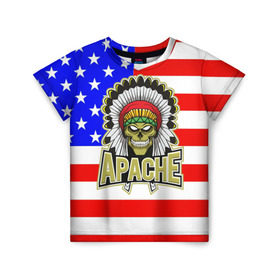 Детская футболка 3D с принтом Индейцы Apache в Новосибирске, 100% гипоаллергенный полиэфир | прямой крой, круглый вырез горловины, длина до линии бедер, чуть спущенное плечо, ткань немного тянется | Тематика изображения на принте: apache | usa | америка | американец | индейцы | символика америки | сша