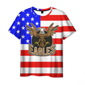 Мужская футболка 3D с принтом Американский орёл в Новосибирске, 100% полиэфир | прямой крой, круглый вырез горловины, длина до линии бедер | usa | америка | американец | орел | символика америки | сша