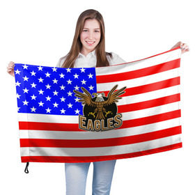 Флаг 3D с принтом Американский орёл в Новосибирске, 100% полиэстер | плотность ткани — 95 г/м2, размер — 67 х 109 см. Принт наносится с одной стороны | usa | америка | американец | орел | символика америки | сша