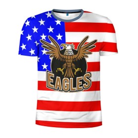 Мужская футболка 3D спортивная с принтом Американский орёл в Новосибирске, 100% полиэстер с улучшенными характеристиками | приталенный силуэт, круглая горловина, широкие плечи, сужается к линии бедра | usa | америка | американец | орел | символика америки | сша