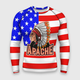 Мужской рашгард 3D с принтом Apache в Новосибирске,  |  | Тематика изображения на принте: apache | usa | америка | американец | индейцы | символика америки | сша