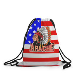 Рюкзак-мешок 3D с принтом Apache в Новосибирске, 100% полиэстер | плотность ткани — 200 г/м2, размер — 35 х 45 см; лямки — толстые шнурки, застежка на шнуровке, без карманов и подкладки | apache | usa | америка | американец | индейцы | символика америки | сша